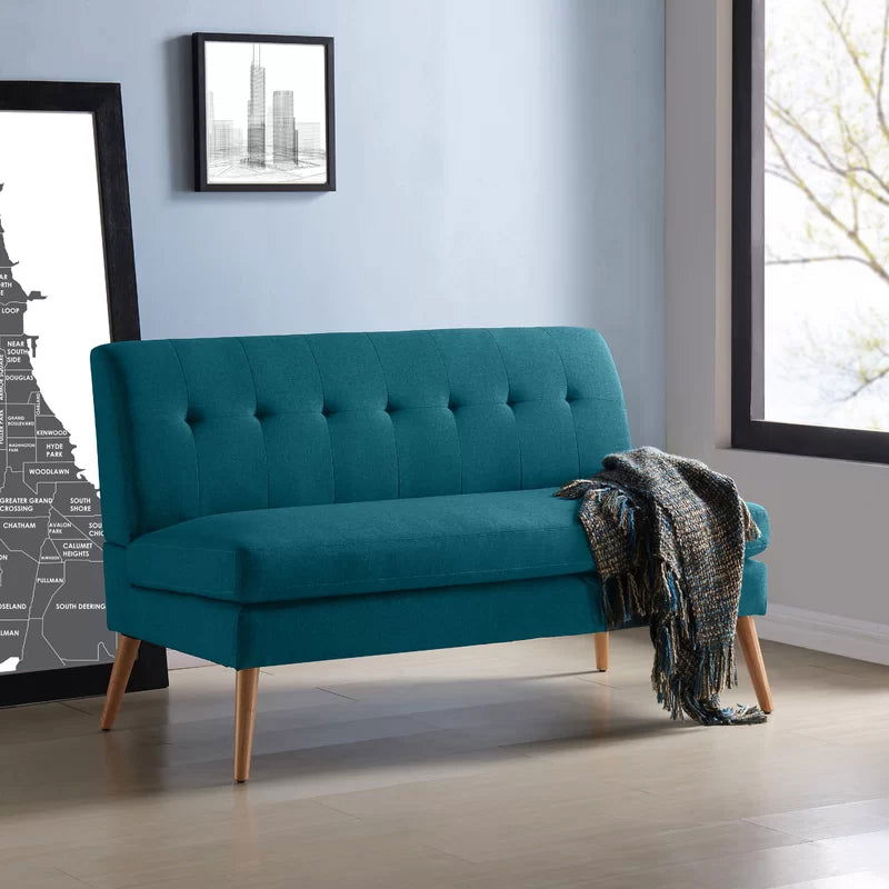2 Seater Armless Upholstered Sofa with Wooden Legs -