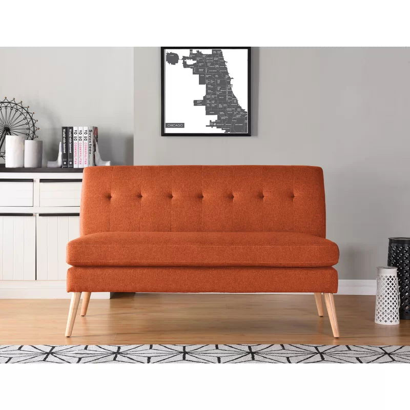 2 Seater Armless Upholstered Sofa with Wooden Legs -
