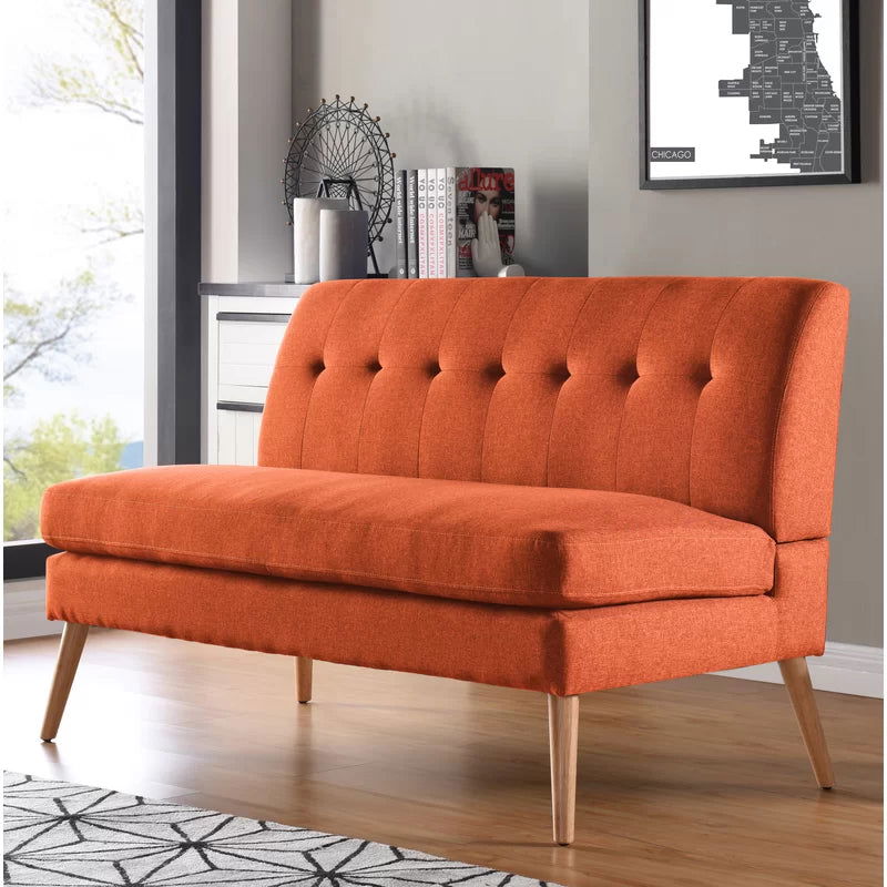 2 Seater Armless Upholstered Sofa with Wooden Legs -