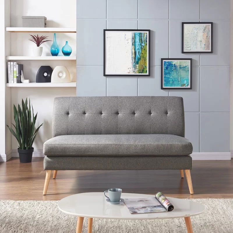 2 Seater Armless Upholstered Sofa with Wooden Legs -