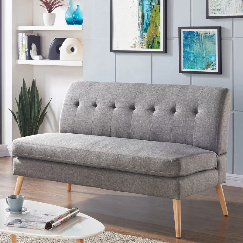 2 Seater Armless Upholstered Sofa with Wooden Legs -