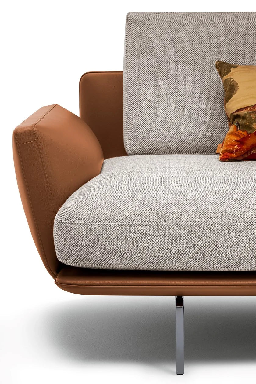 2 Seater Fabric & Leatherette Sofa with Classic Metal Legs Finish -