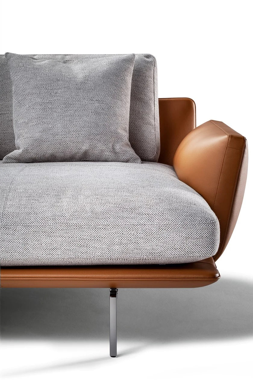 2 Seater Fabric & Leatherette Sofa with Classic Metal Legs Finish -