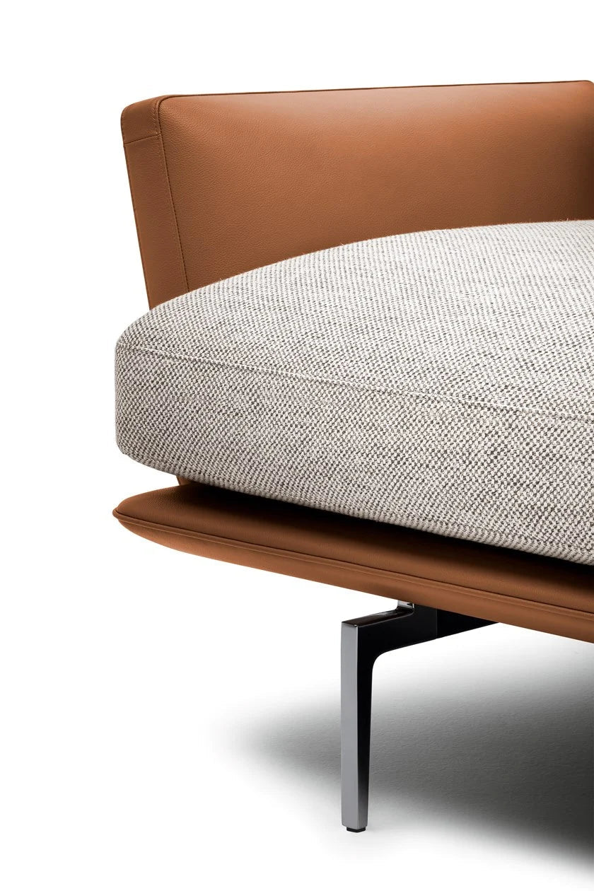 2 Seater Fabric & Leatherette Sofa with Classic Metal Legs Finish -