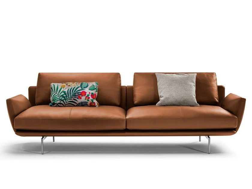 2 Seater Fabric & Leatherette Sofa with Classic Metal Legs Finish -