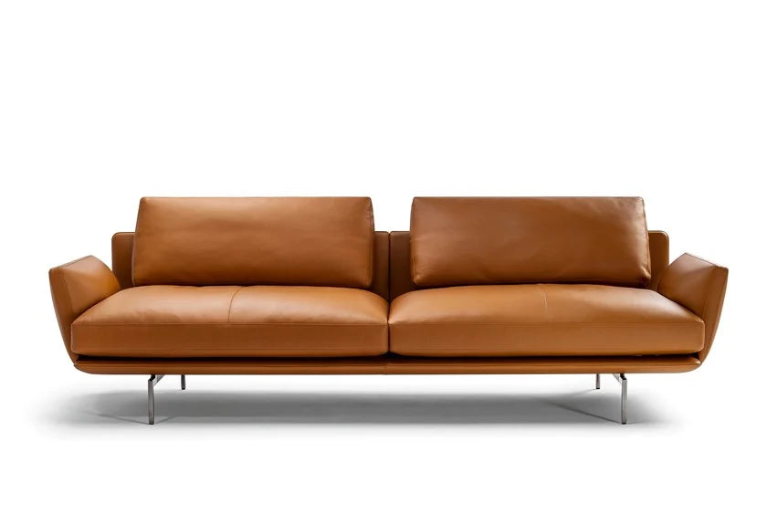 2 Seater Fabric & Leatherette Sofa with Classic Metal Legs Finish -