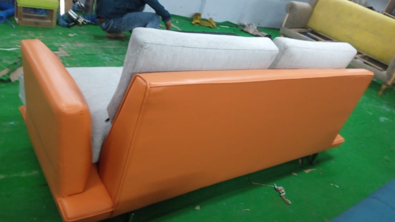 2 Seater Fabric & Leatherette Sofa with Classic Metal Legs Finish -