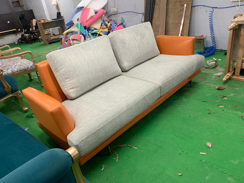 2 Seater Fabric & Leatherette Sofa with Classic Metal Legs Finish -