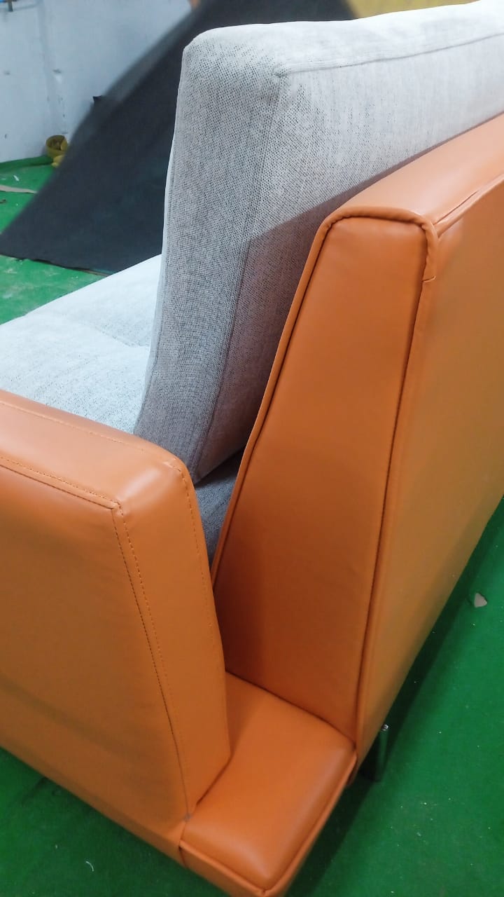 2 Seater Fabric & Leatherette Sofa with Classic Metal Legs Finish -