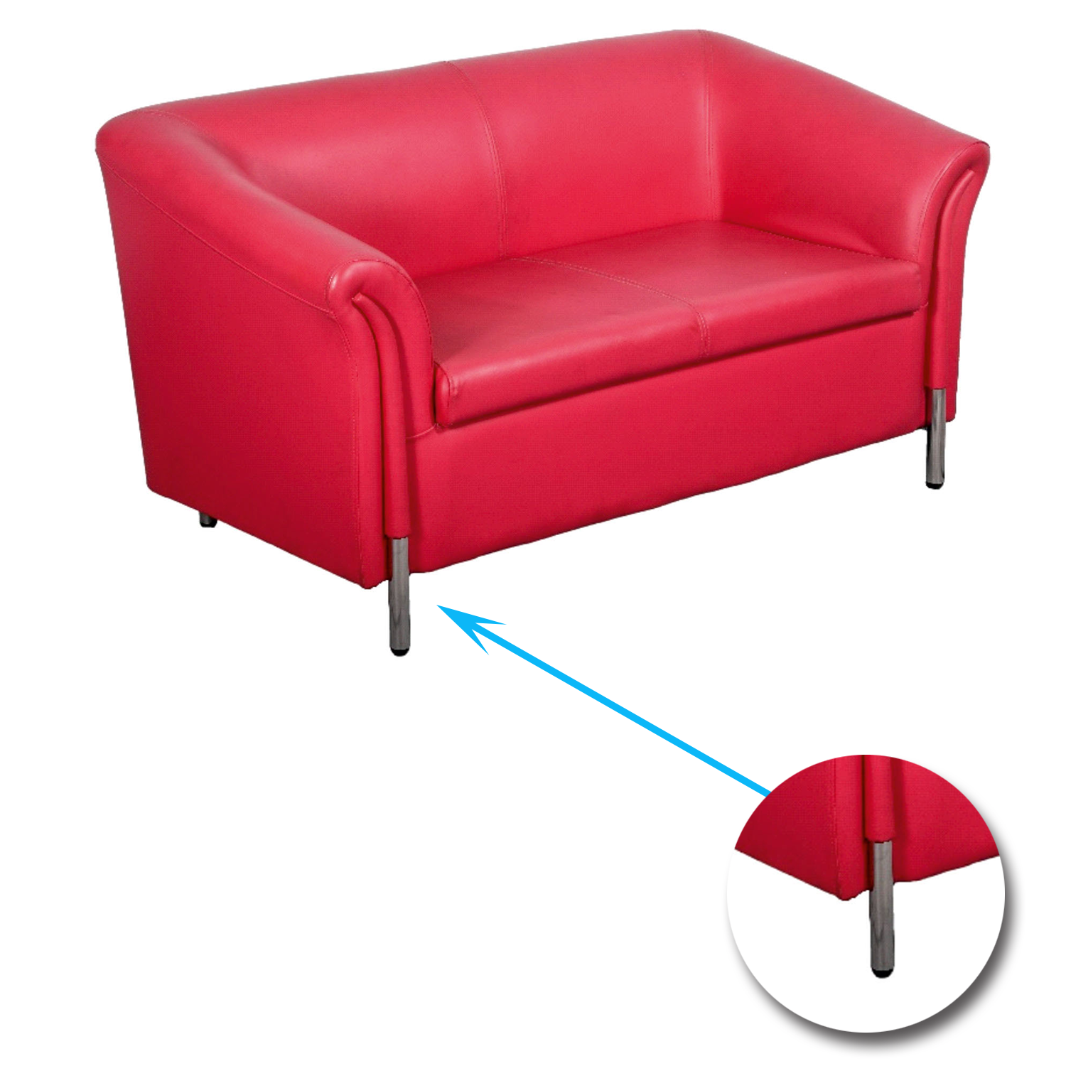 2 Seater Leather Sofa With Metal Legs -