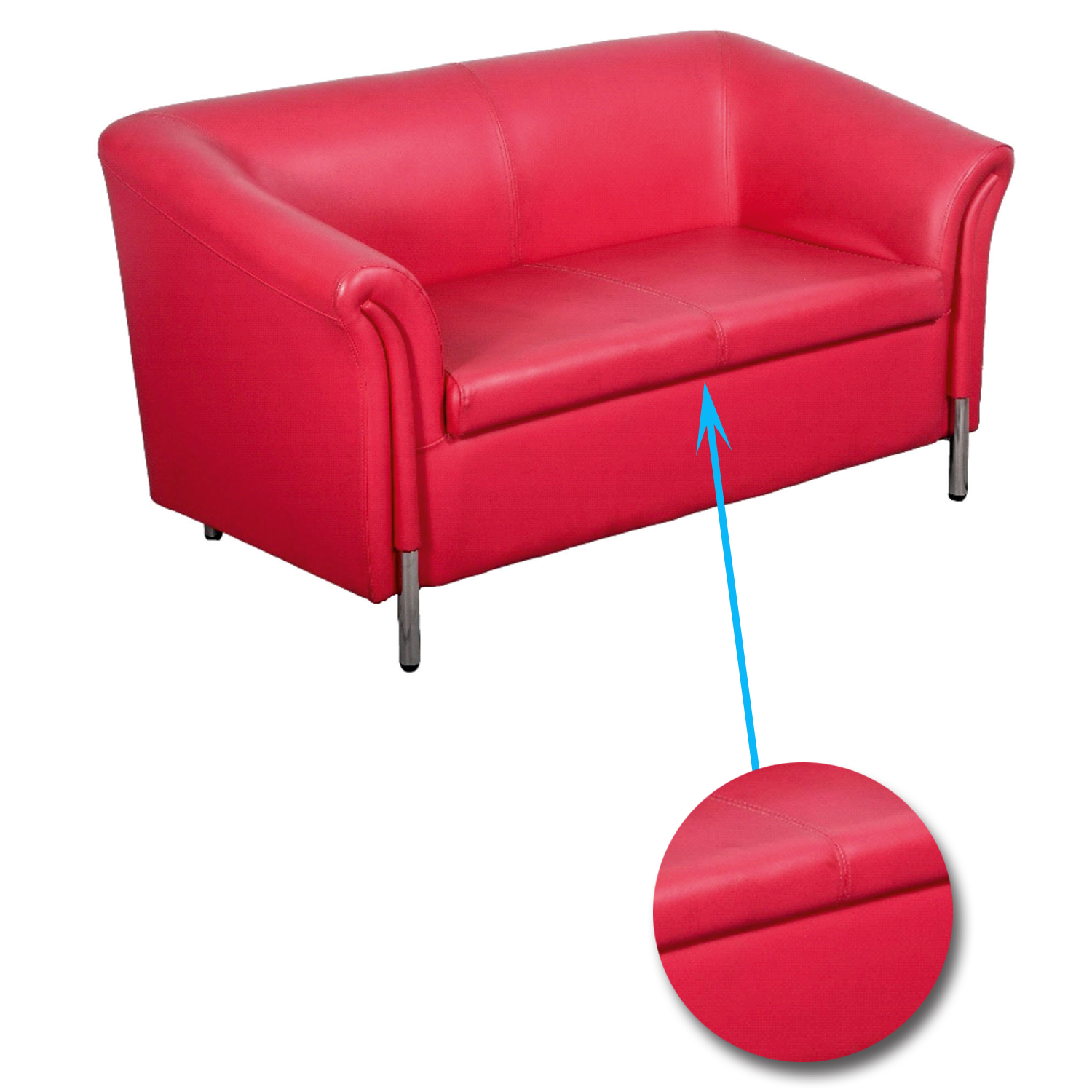 2 Seater Leather Sofa With Metal Legs -