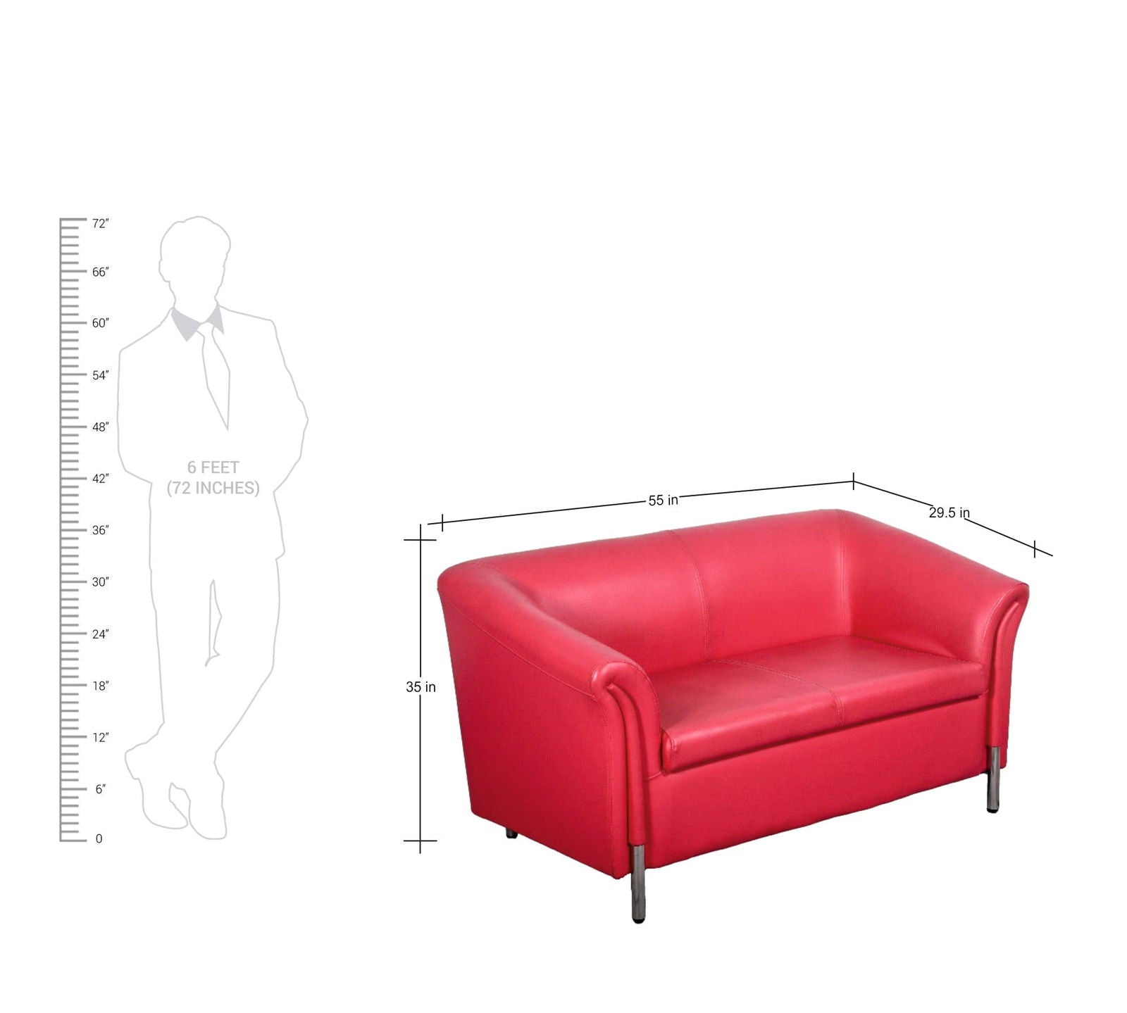 2 Seater Leather Sofa With Metal Legs -