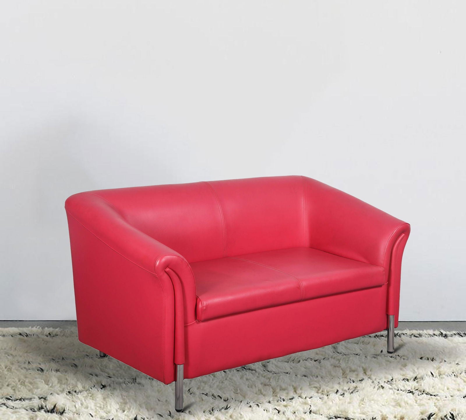 2 Seater Leather Sofa With Metal Legs -