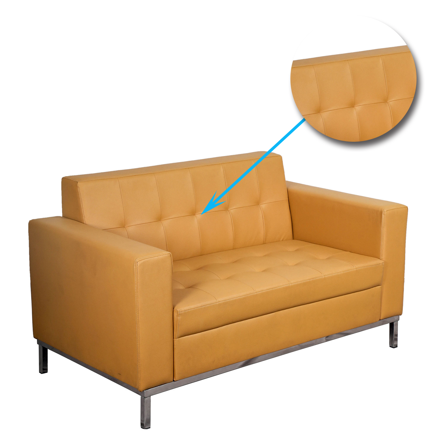 2 Seater Leather Sofa in Metal Chrome Finish -