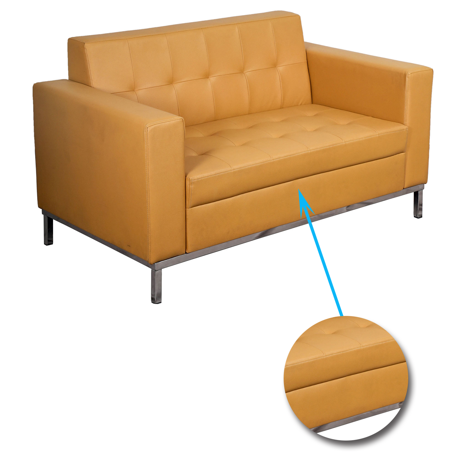 2 Seater Leather Sofa in Metal Chrome Finish -