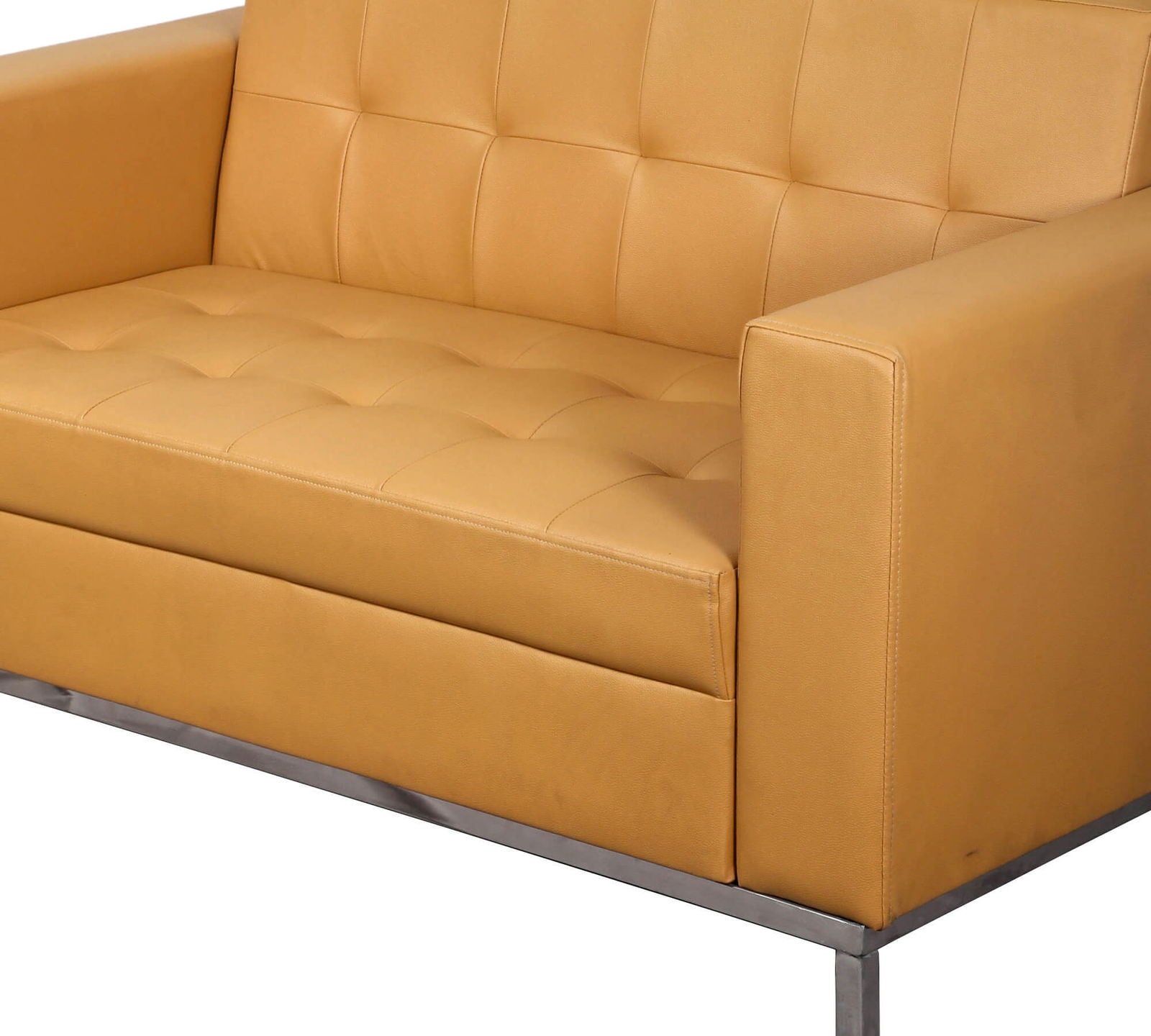 2 Seater Leather Sofa in Metal Chrome Finish -