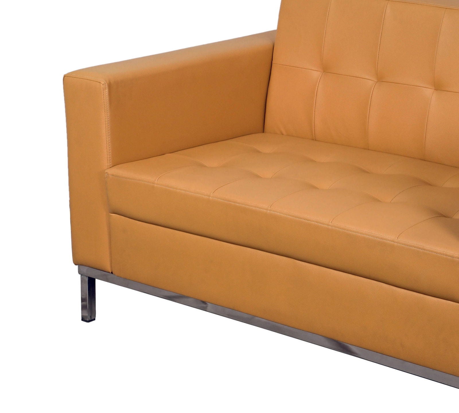 2 Seater Leather Sofa in Metal Chrome Finish -