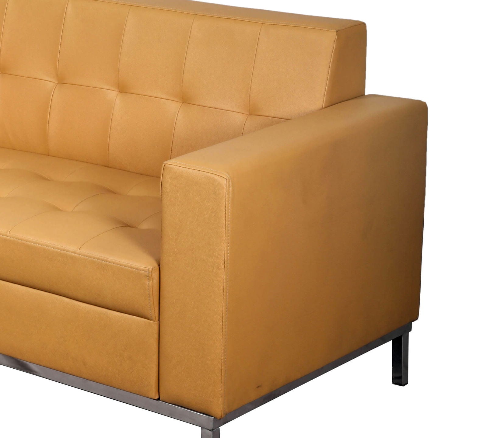 2 Seater Leather Sofa in Metal Chrome Finish -