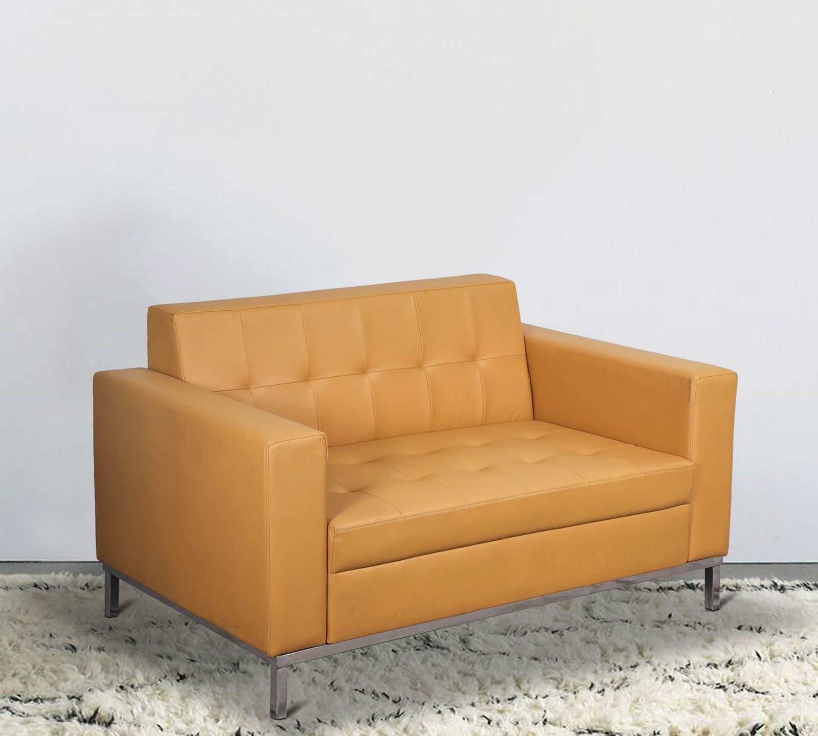 2 Seater Leather Sofa in Metal Chrome Finish -
