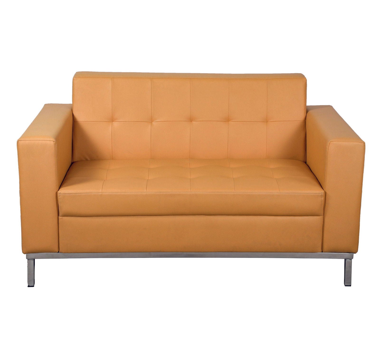 2 Seater Leather Sofa in Metal Chrome Finish -
