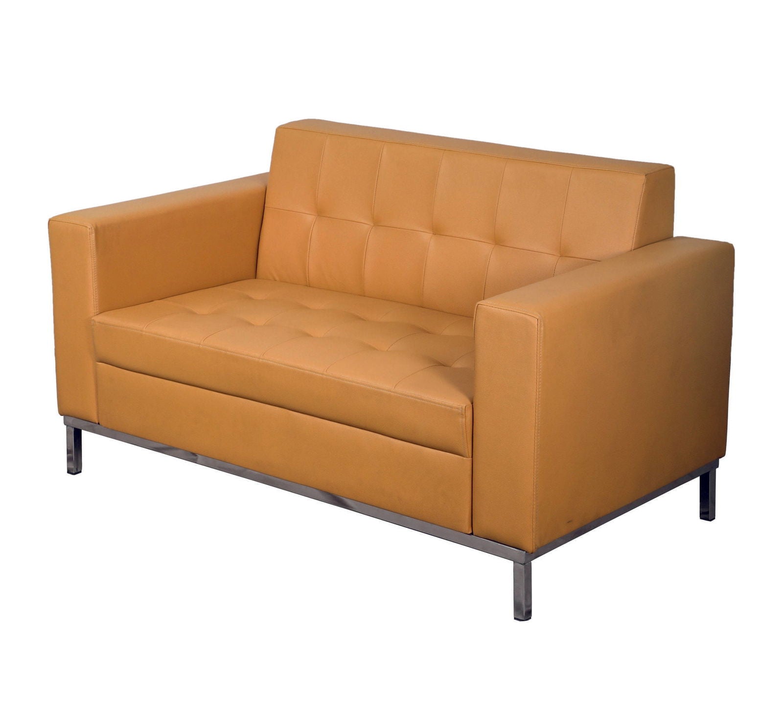 2 Seater Leather Sofa in Metal Chrome Finish -