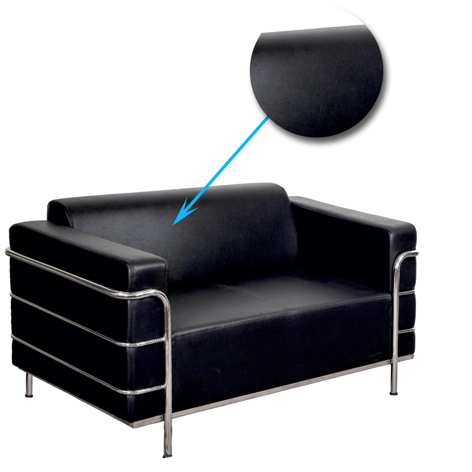 2 Seater Leather Sofa in Metal Legs -