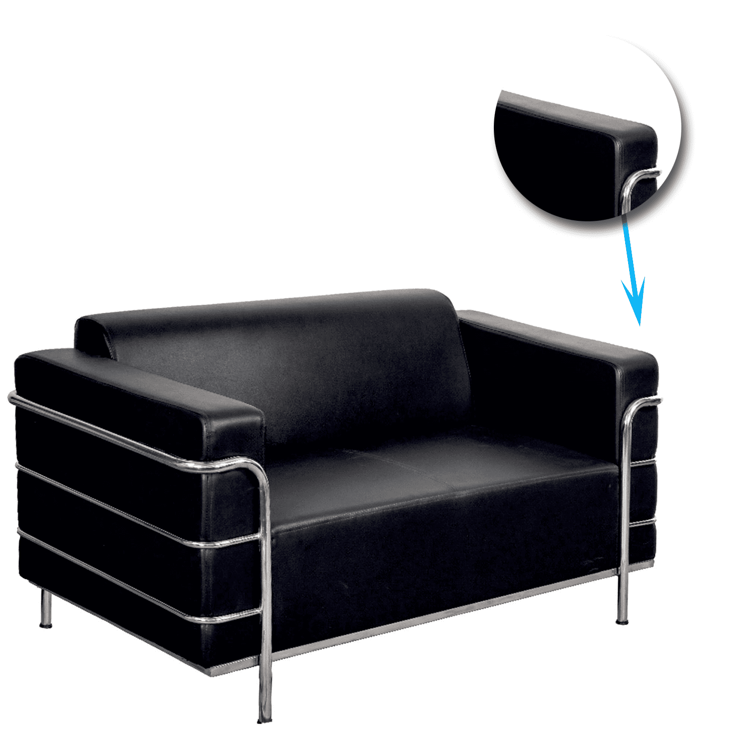 2 Seater Leather Sofa in Metal Legs -