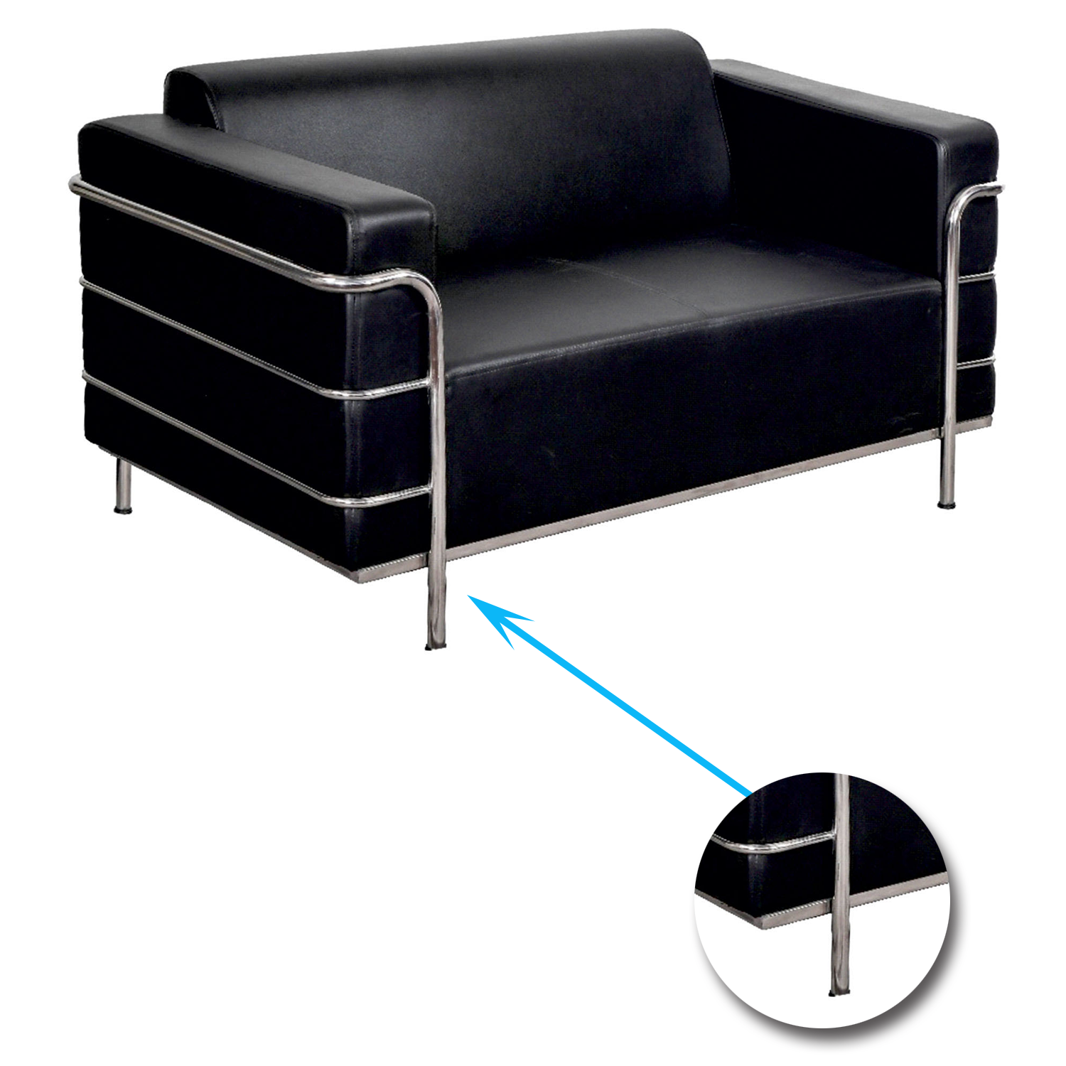 2 Seater Leather Sofa in Metal Legs -