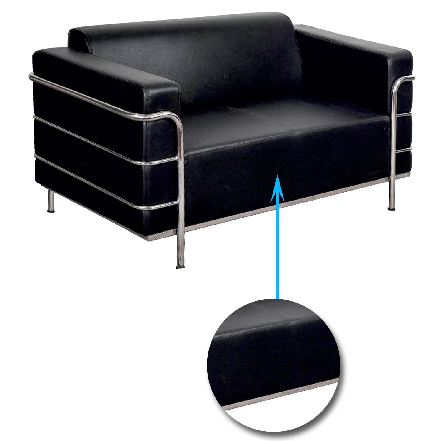 2 Seater Leather Sofa in Metal Legs -