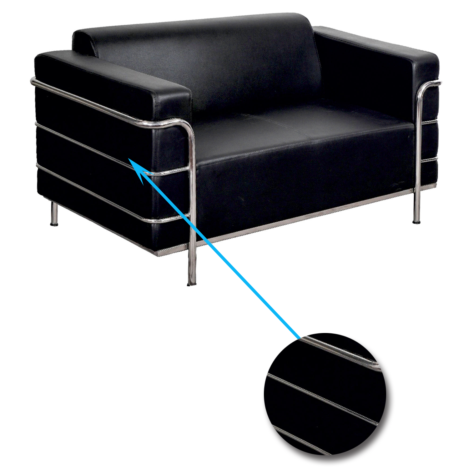 2 Seater Leather Sofa in Metal Legs -