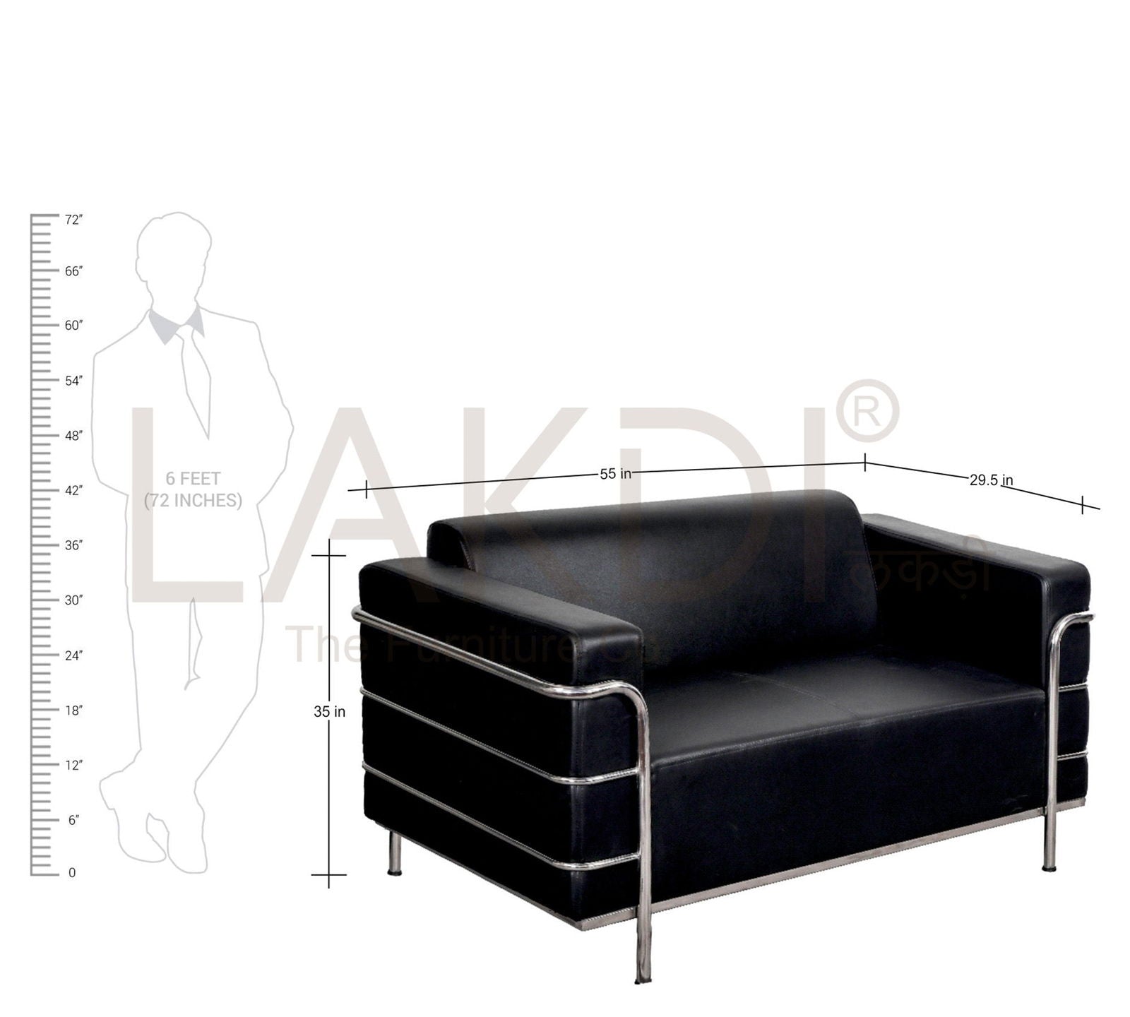 2 Seater Leather Sofa in Metal Legs -