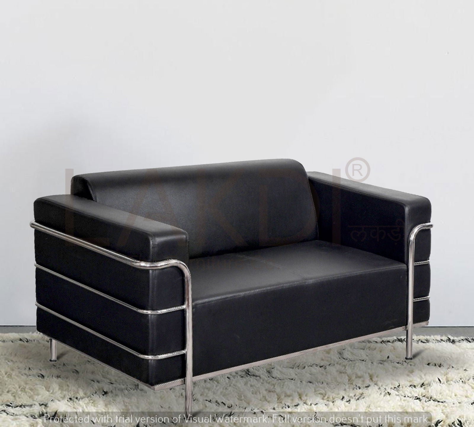 2 Seater Leather Sofa in Metal Legs -