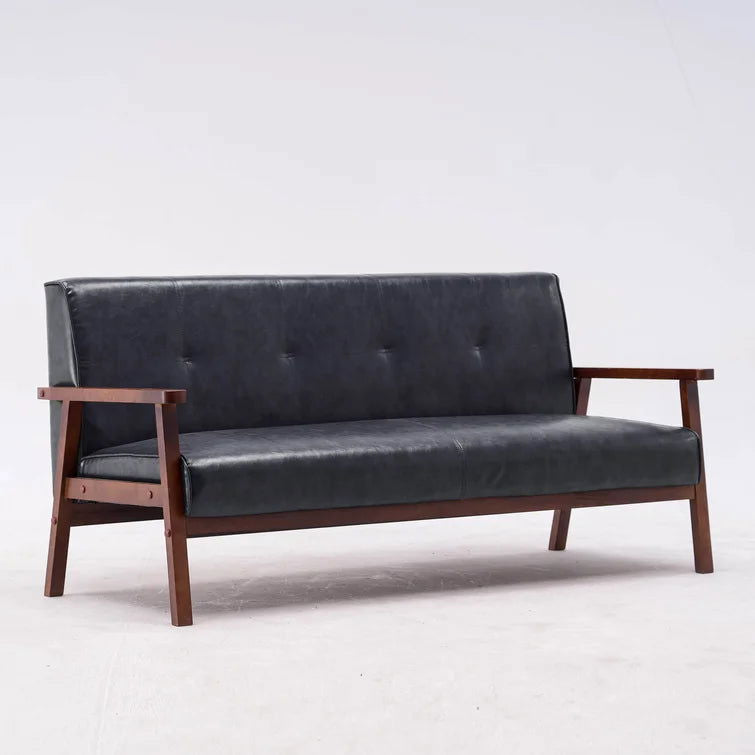 2 Seater Leather Sofa with Wooden Legs -