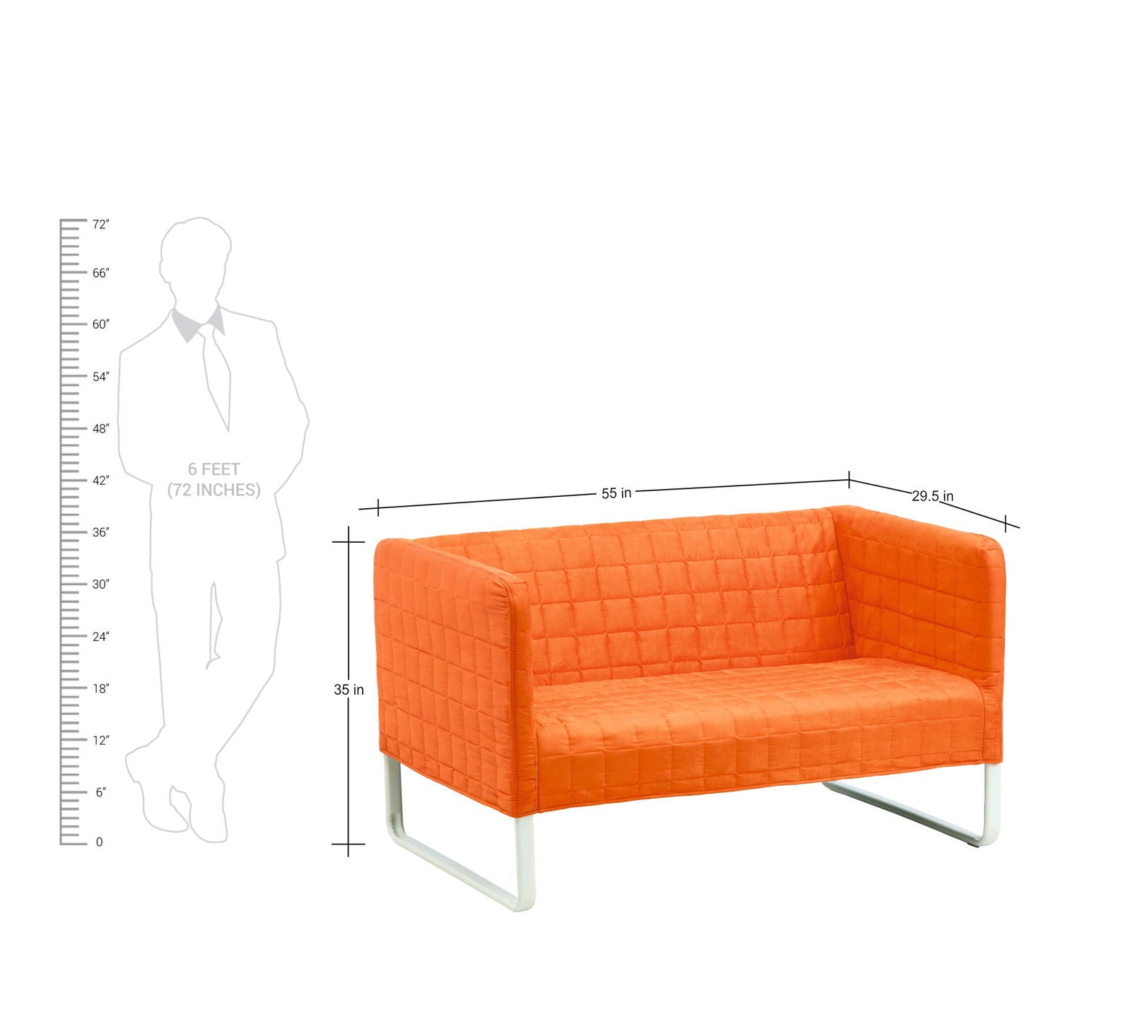 2 Seater Leatherette Sofa With Metal Legs -