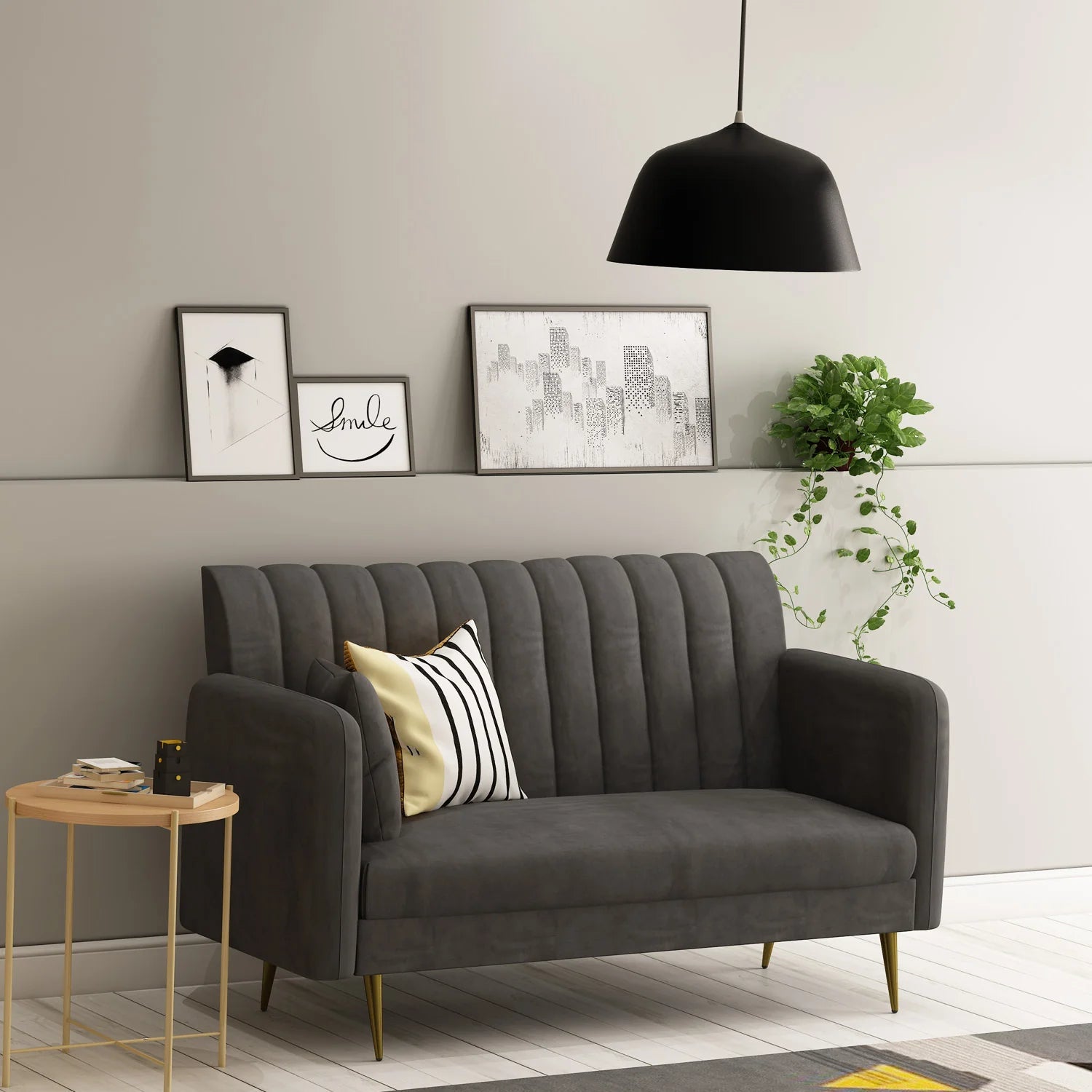 2 Seater Sofa Velvet Fabric Structure with Solid Wood Frame And Metal Legs Base -