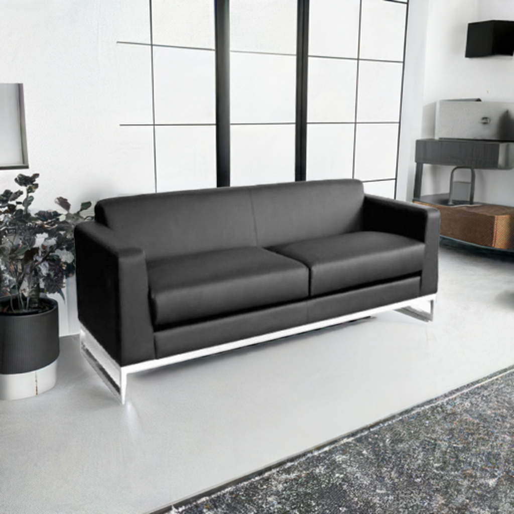 2 Seater Sofa in Leatherette Upholstery with Metal frame -