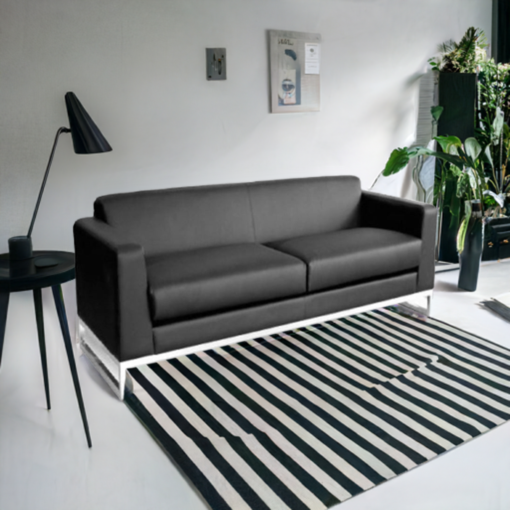2 Seater Sofa in Leatherette Upholstery with Metal frame -