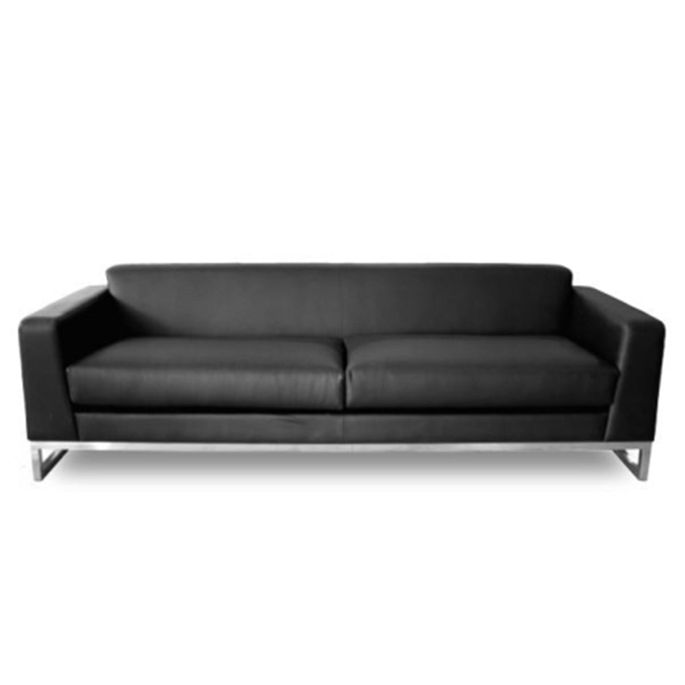 घरेलू फर्नीचर के लिए 3 सीटर सोफा, आधुनिक डिज़ाइन और लेदरेट अपहोल्स्ट्री के साथ प्लाईवुड फ्रेम में निर्मित - मुलायम सीटिंग और धातु के पैर