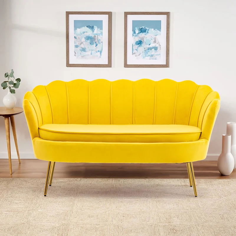 2 Seater Velvet Sofa with Metal Legs -