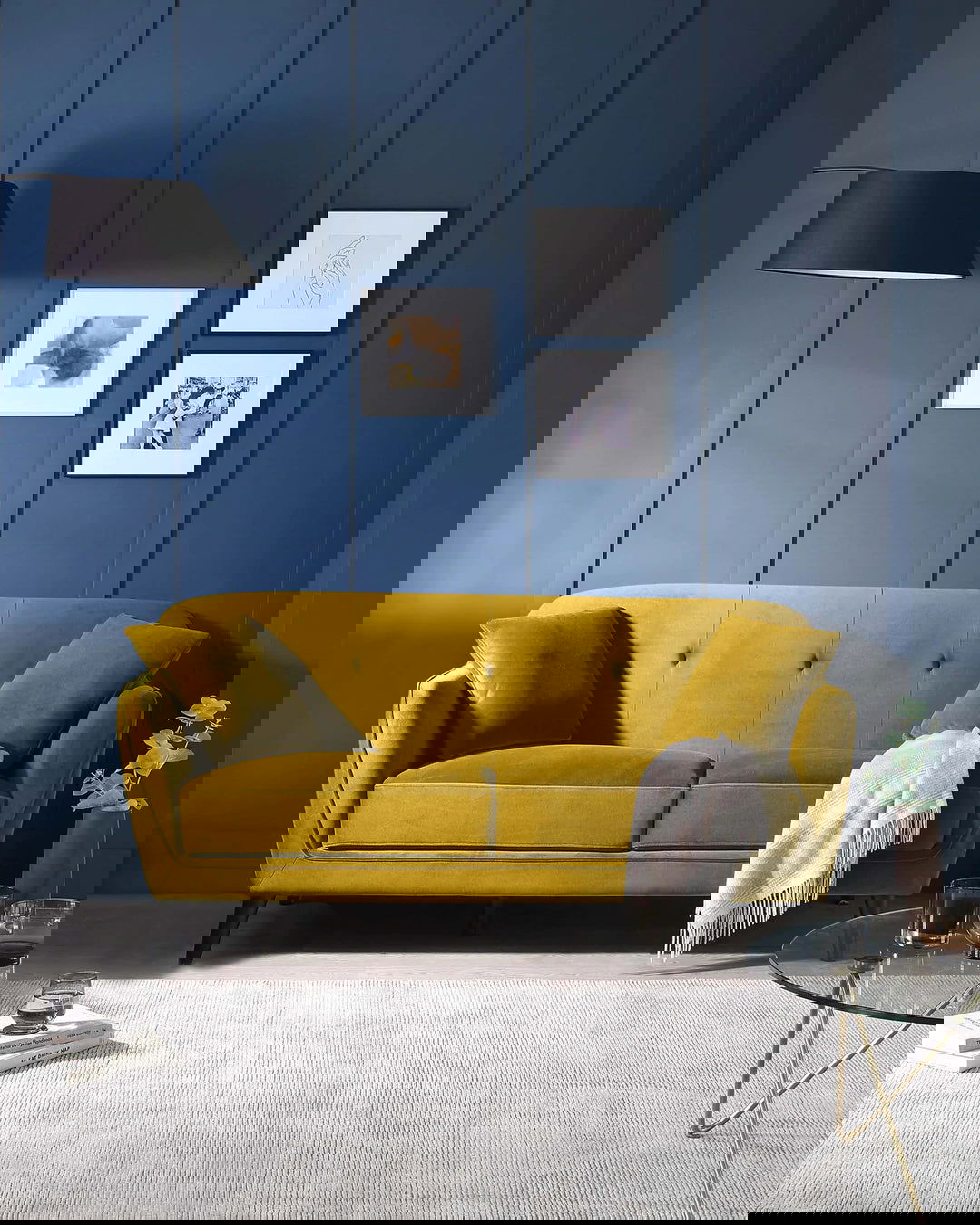 2 Seater Velvet Sofa with Wooden Legs -