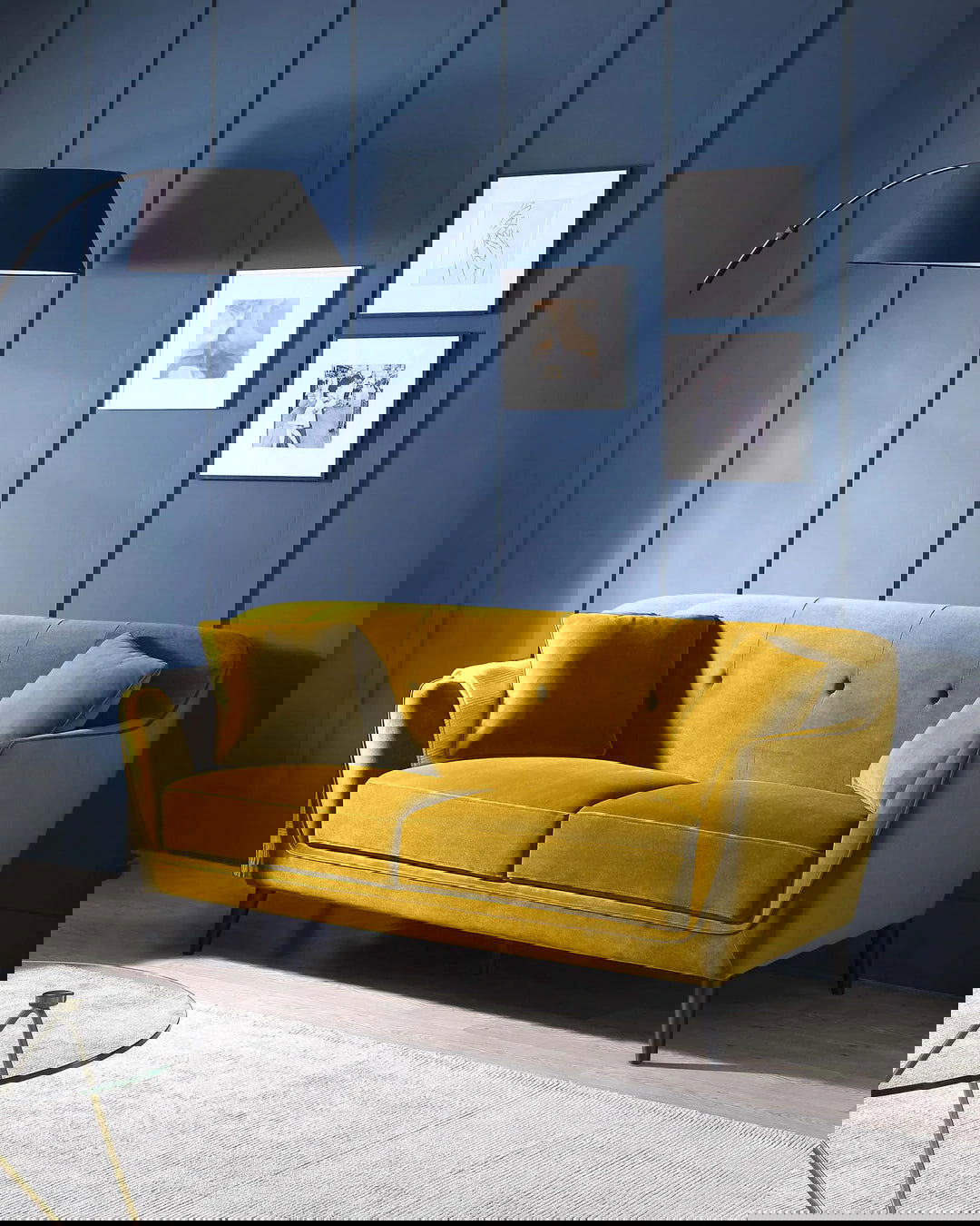 2 Seater Velvet Sofa with Wooden Legs -