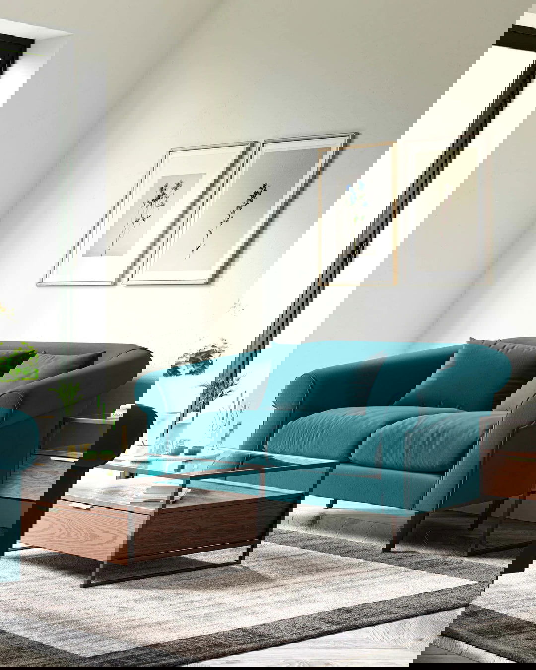 2 Seater Velvet Sofa with Wooden Legs -