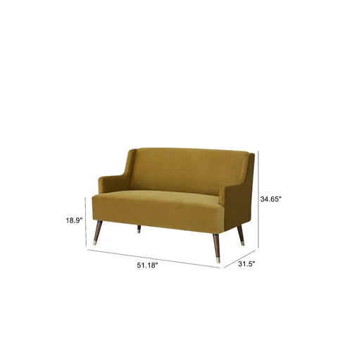 2 Seater Velvet Upholstery, Solid Wood leg With Copper Tip -