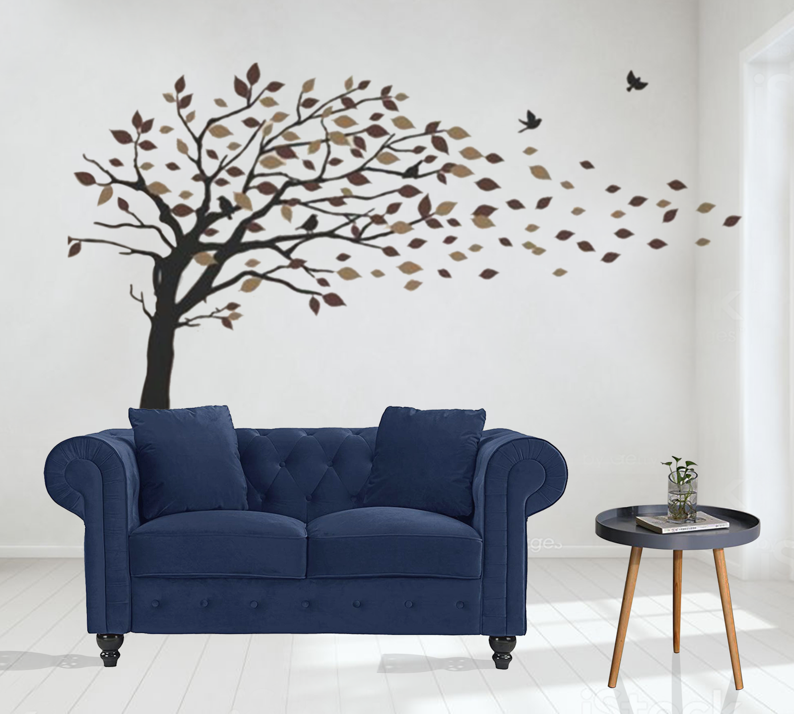 2 Seater and 3 Seater Fabric Sofa with Wooden Base -