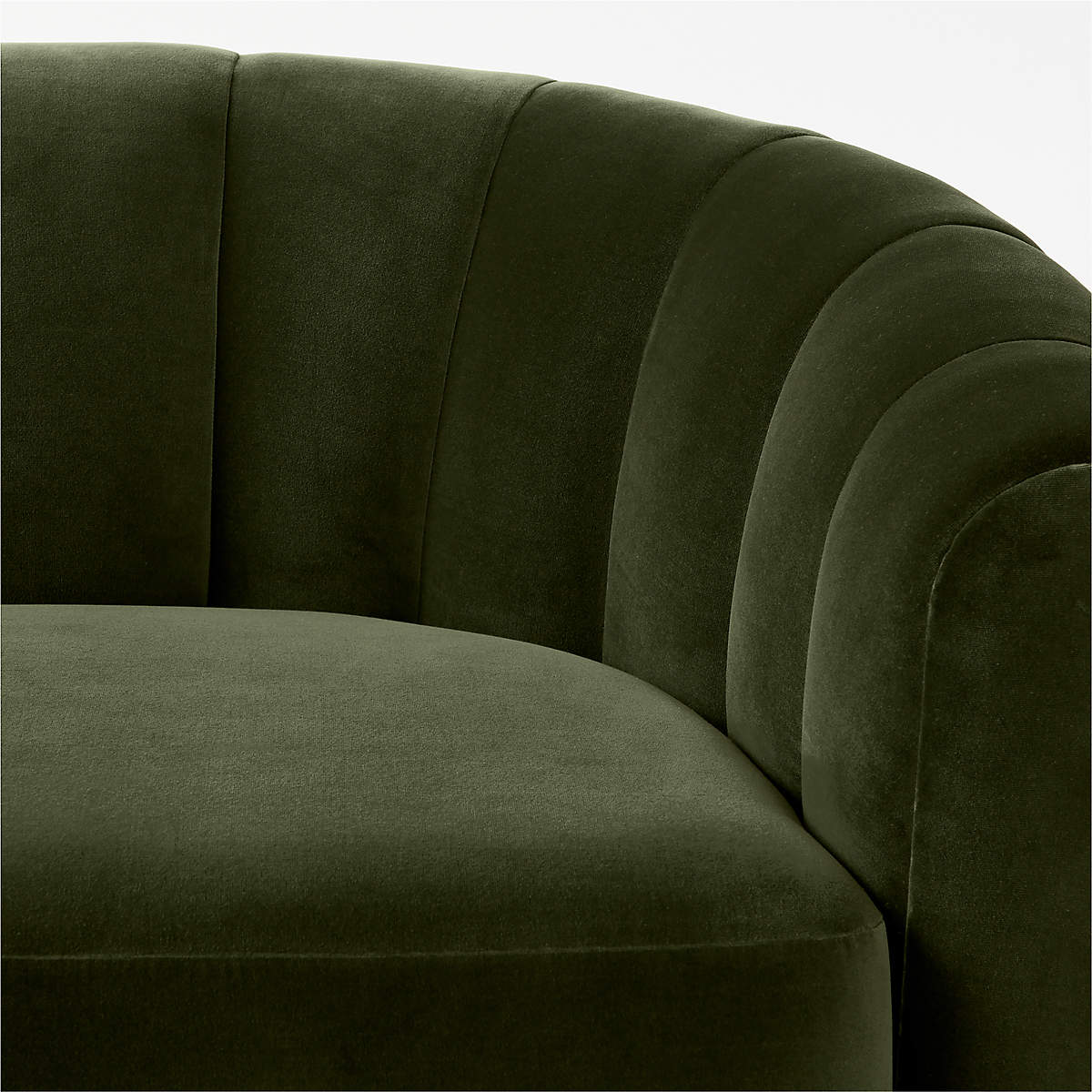 2 Seater sofa  in rich green velvet, deco-inspired loveseat looks good from every angle -