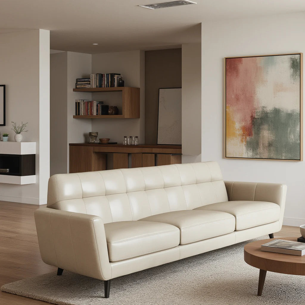 3 Seater Sofa For Home Furniture, Upholstery Pu Upholstery Premium and Durable Design For Living Room and Office- Beige