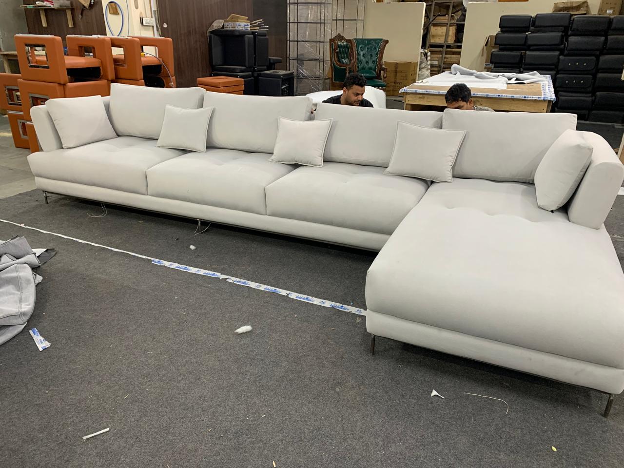 Home and Living Room Luxury Design 3 Seater Sofa made wooden and Upholstery & Metal Legs Base Modern Look in Home Grey