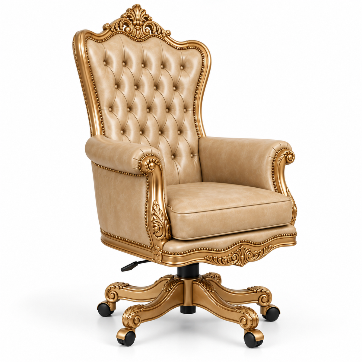 Luxury Royal Director Office Chair with Diamond Tufted High Back, Hand-Carved Wooden Frame, PU Paint Finish and Swivel Base