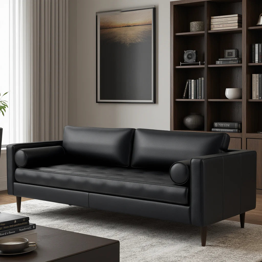 3 Seater Pu leatherette Sofa For Home Furniture & Modern and Durable Design For Living Room and - Black