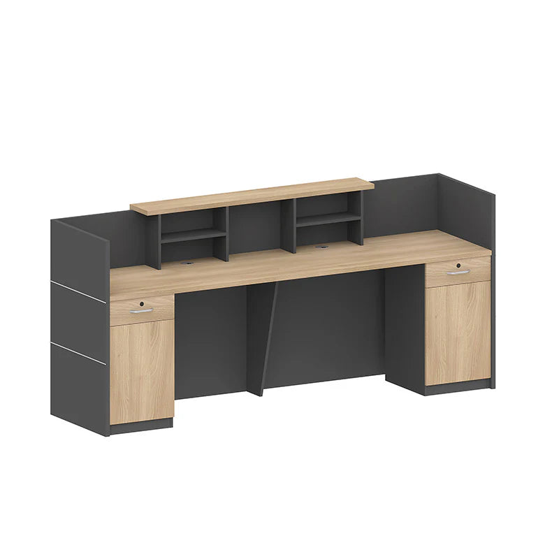 Reception Table Stylish Large for Office Made in MDF with Melamine and Both Side Drawer & Cabinet 2 wire manager - Carbon Grey